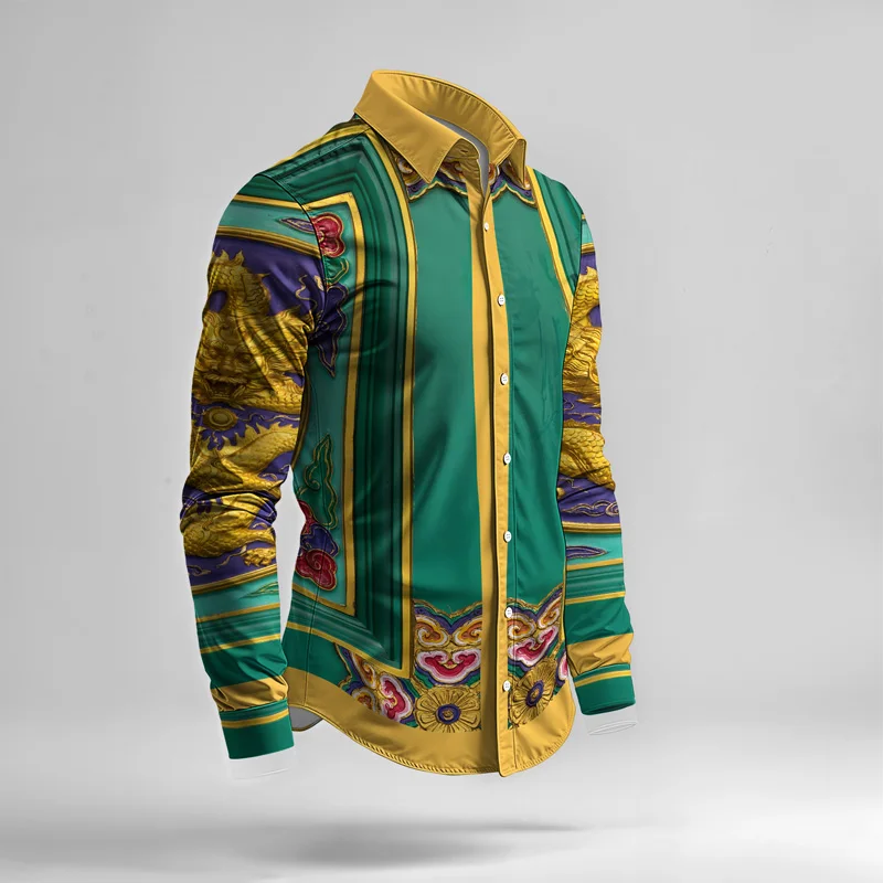 2025 Spring Summer Men Shirt Set Brand Print Fashion Printing Two Piece Set Mens Light Luxury Lightweight Party Long Sleeves_voghion.com