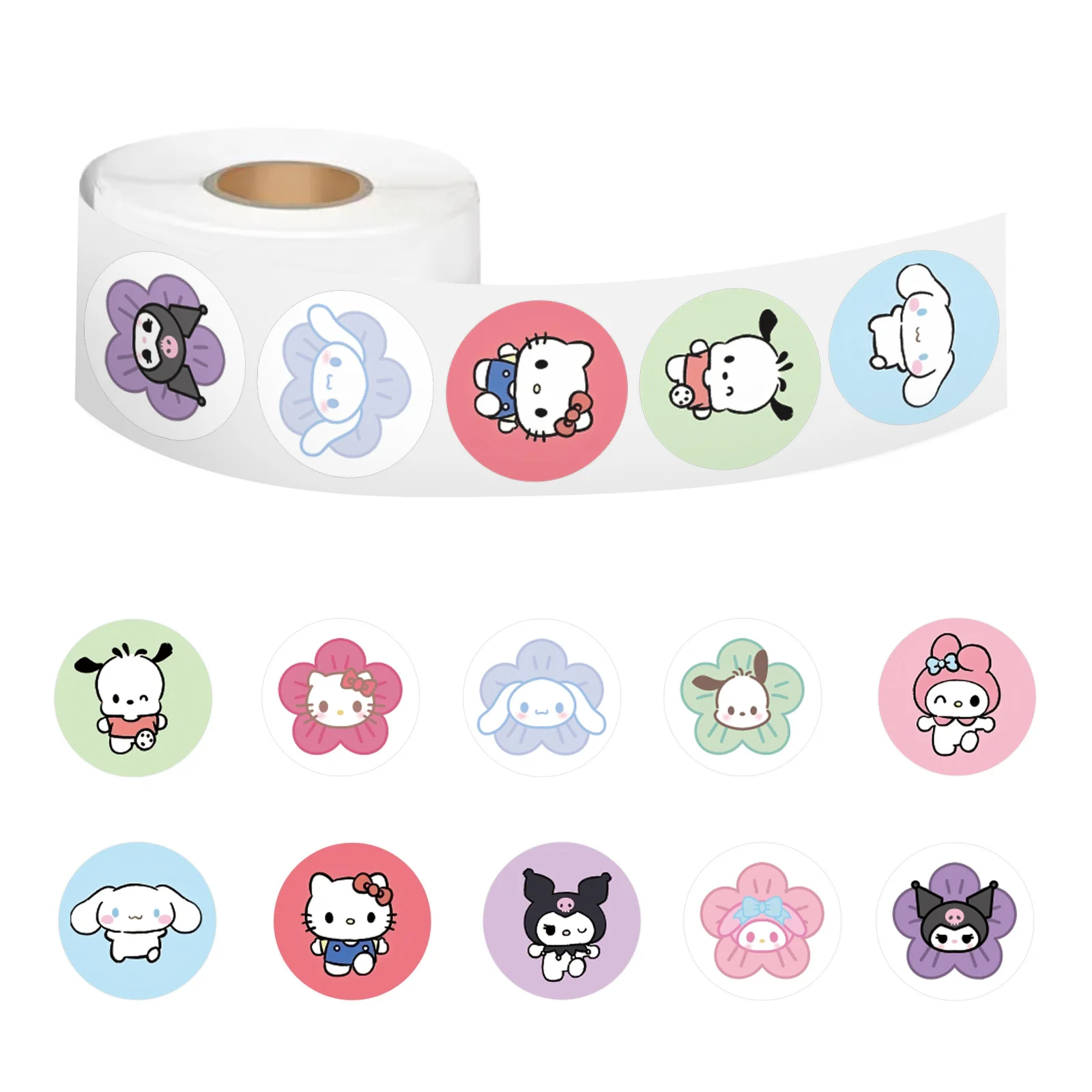 500Pcs/Roll 귀여운 산리오 헬로 키티 멜로디 롤 스티커 DIY 장식 낙서 가방 휴대 전화 케이스 스케이트 보드 어린이 장난감