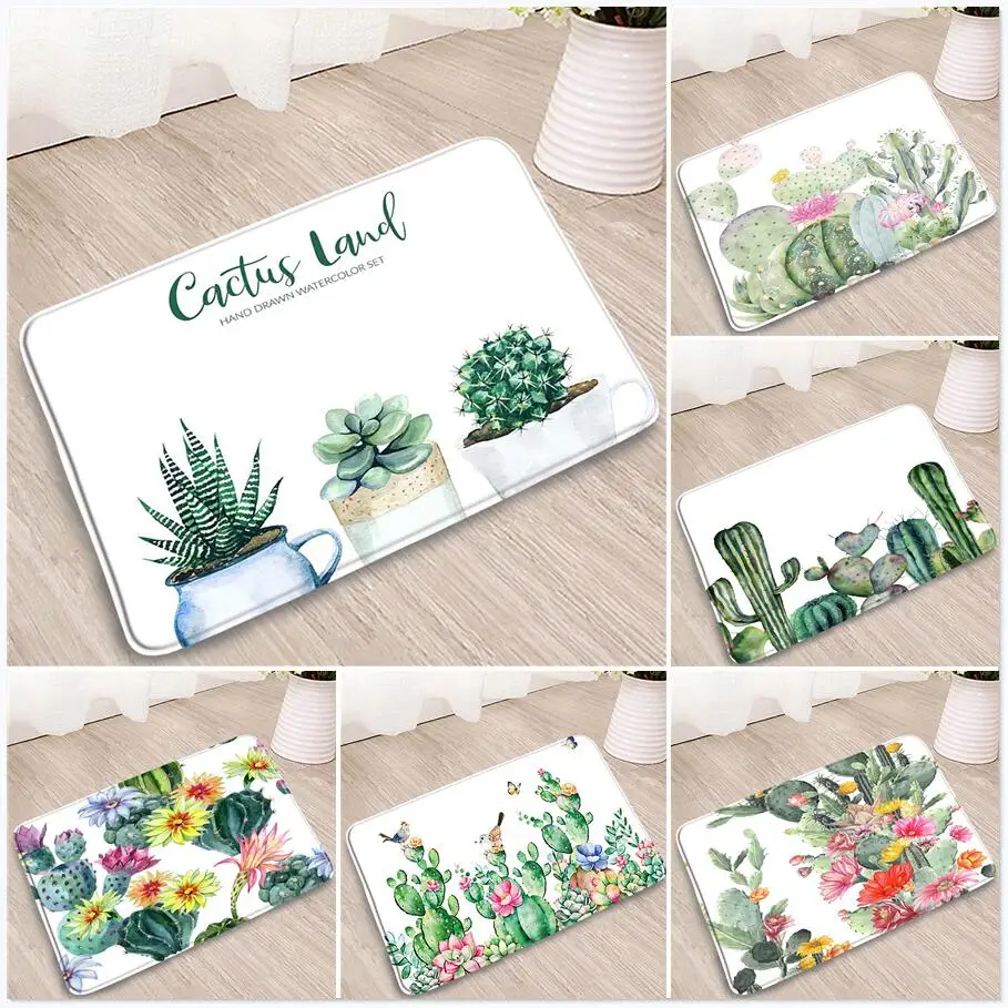 

Tropical Plants Cactus Bath Mat Home decor Kitchen Door Mats Carpet Doormat Indoor Floor Bathroom Anti-Slip Rug Bathtub Side Mat