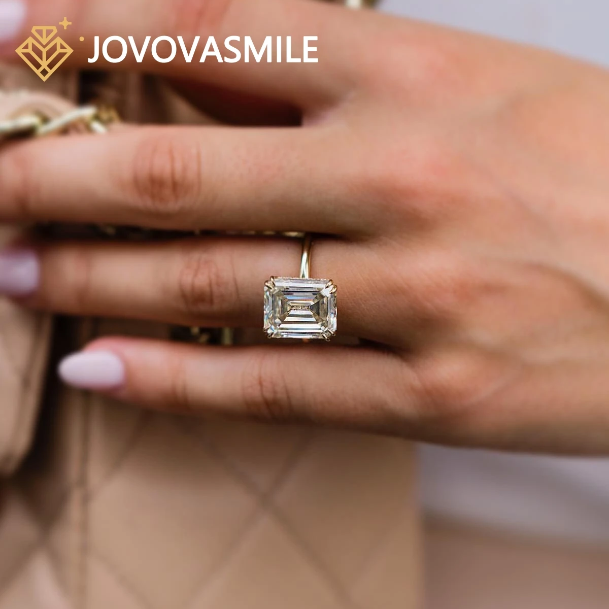 

JOVOVASMILE Vintage White 6.8 Carat Moissanite 14K Yellow Gold Woman Ring Fine Jewelry 11x10.25Mm Old Mine Asscher Cut