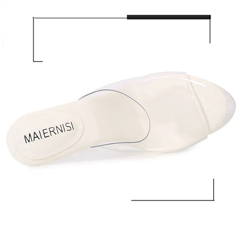 Stilettos Sexy Slipper Platform Super High Heel 18cm Transparent Super Car Model Nightclub Princess Model Large Size Women