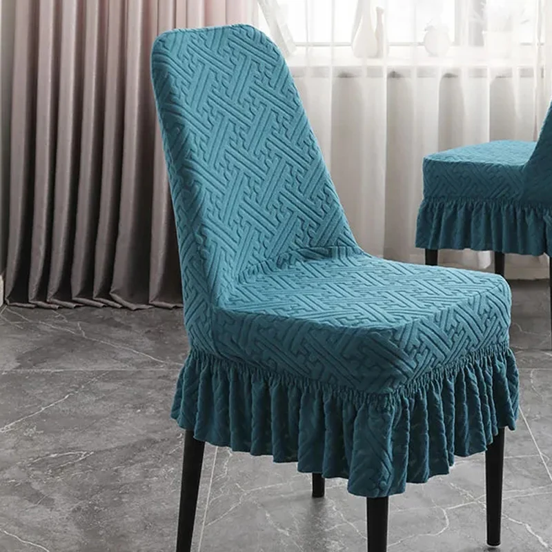 

Jacquard Stretch Fabric Dust-proof Chair Cover Home Hotel Wedding Decorative Chair Cover Curved Skirt Thickend Chair Cover