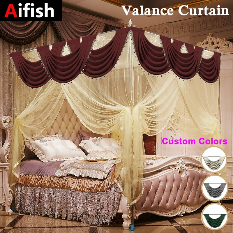 Solid Color Valance Curtain Luxury Beaded Wave Window Drapes for Living Room Bedroom Rod Pocket