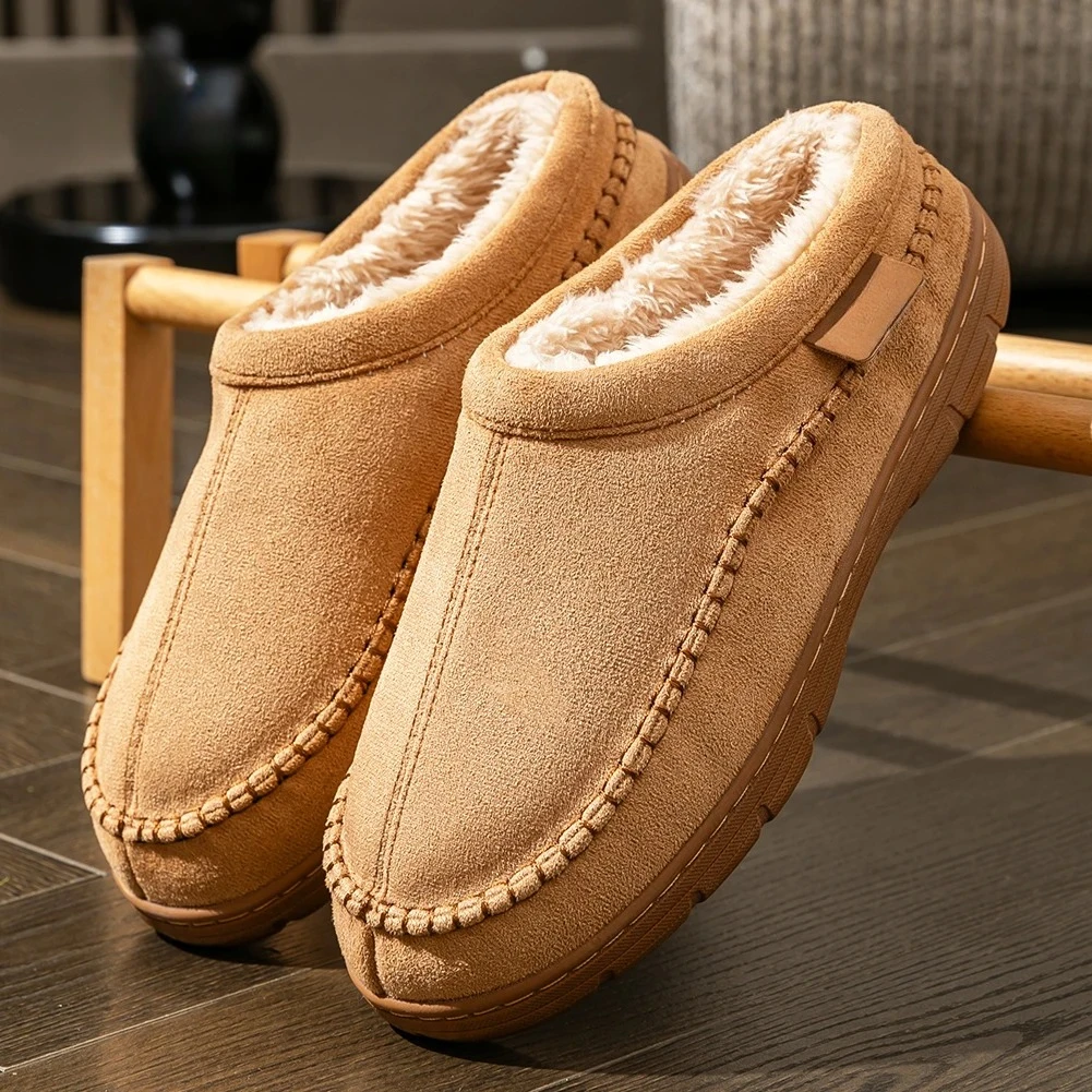 Winter Slippers for men Mark Line TPR Sole Faux Suede Warm Non Slip Soft Memory Foam Cushion Living Room Shoes
