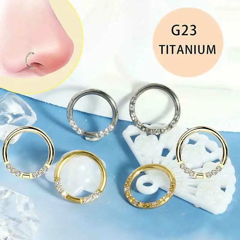16G Women's Cartilage Earrings G23 F136 Titanium Nose Hoop Ring Hinge Clicker Tragus Helix Daith Piercing Jewelry Tiny Septum