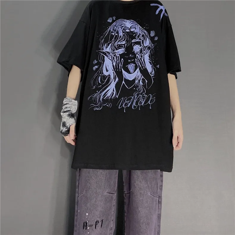 

2022 Summer Short Sleeve Tops Tees Men Hip Hop T-Shirt Streetwear Cartoon Animation Quirky Print Cotton Loose T-shirt Unisex