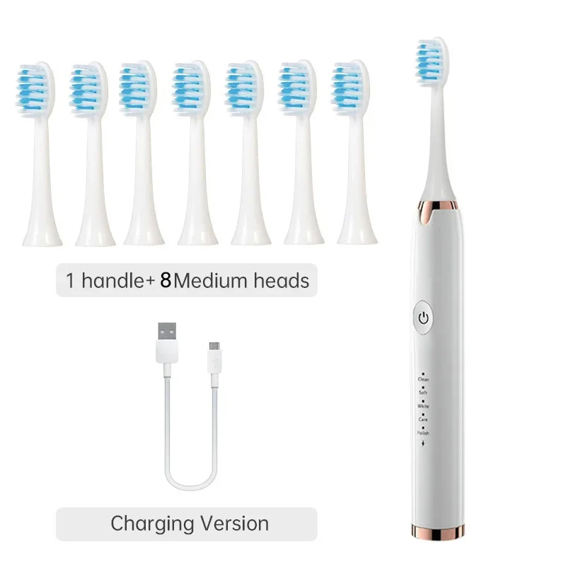 thumbnail image 1 of Cepillo de dientes eléctrico sónico, automático, recargable, de pelo suave, resistente al agua, cepillo de dientes ultrasónico de 4 cabezales, cepillo de limpieza para adultos, 1 of 5