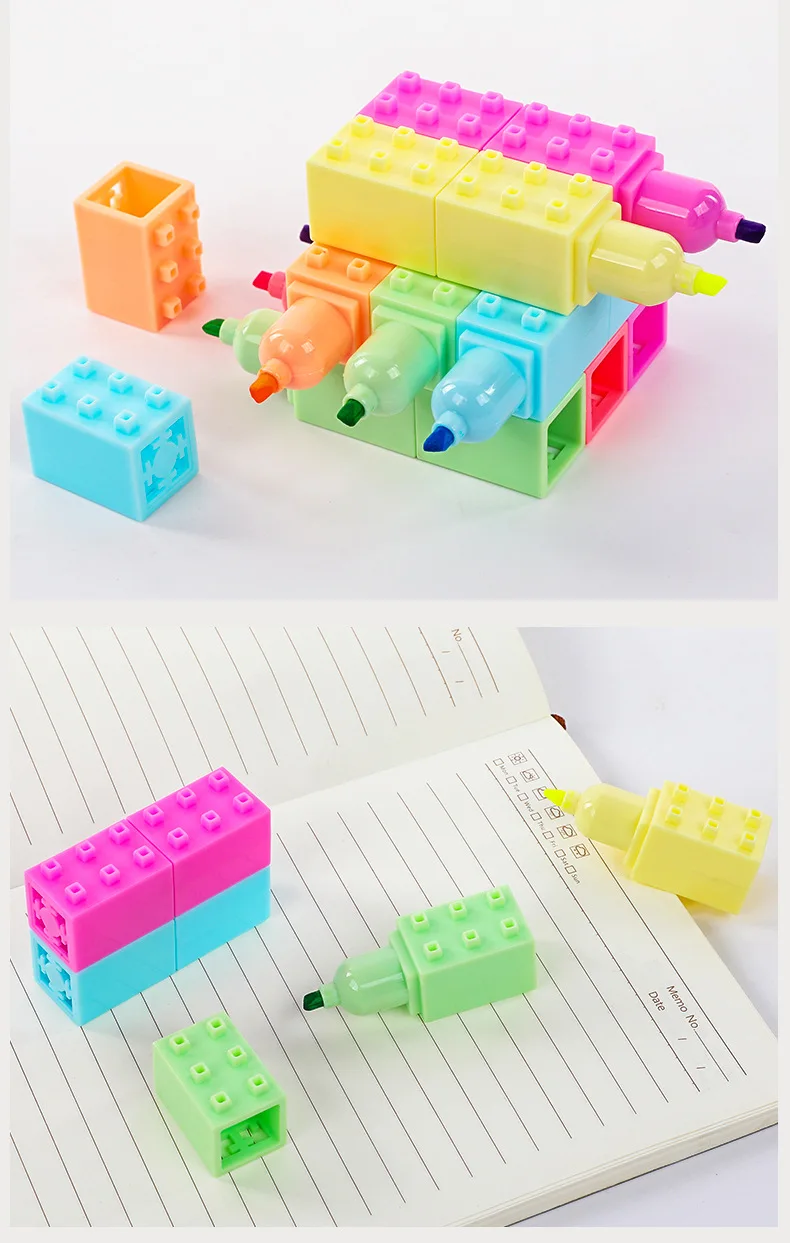 6-teiliges Bausteine-Textmarker-Set Mini Fluoreszierende Markierstifte für Malerei und Zeichnen Kindergeschenk Schule F7621 – Detail 6