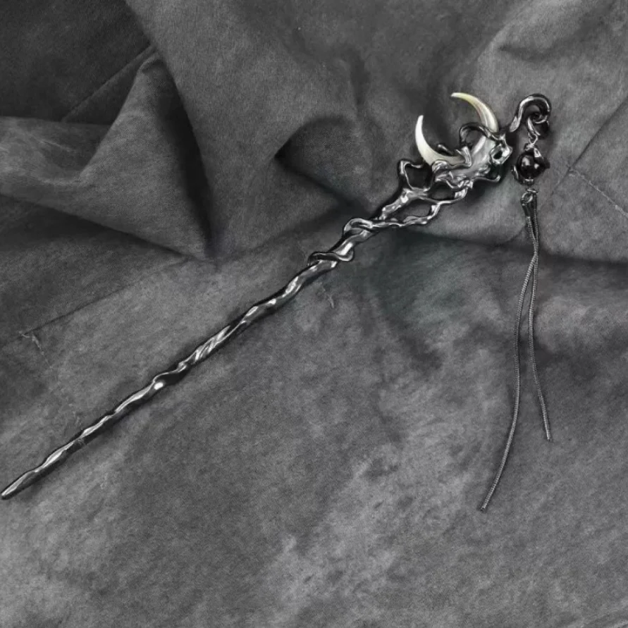 Moderne Metall Haar Stick Tinte Blume Metall Quaste Haarnadel Gabeln Für Frauen Schwarz Perlen Haar Verschluss Neue Chinesische Hanfu Haar Schmuck – Detail 8