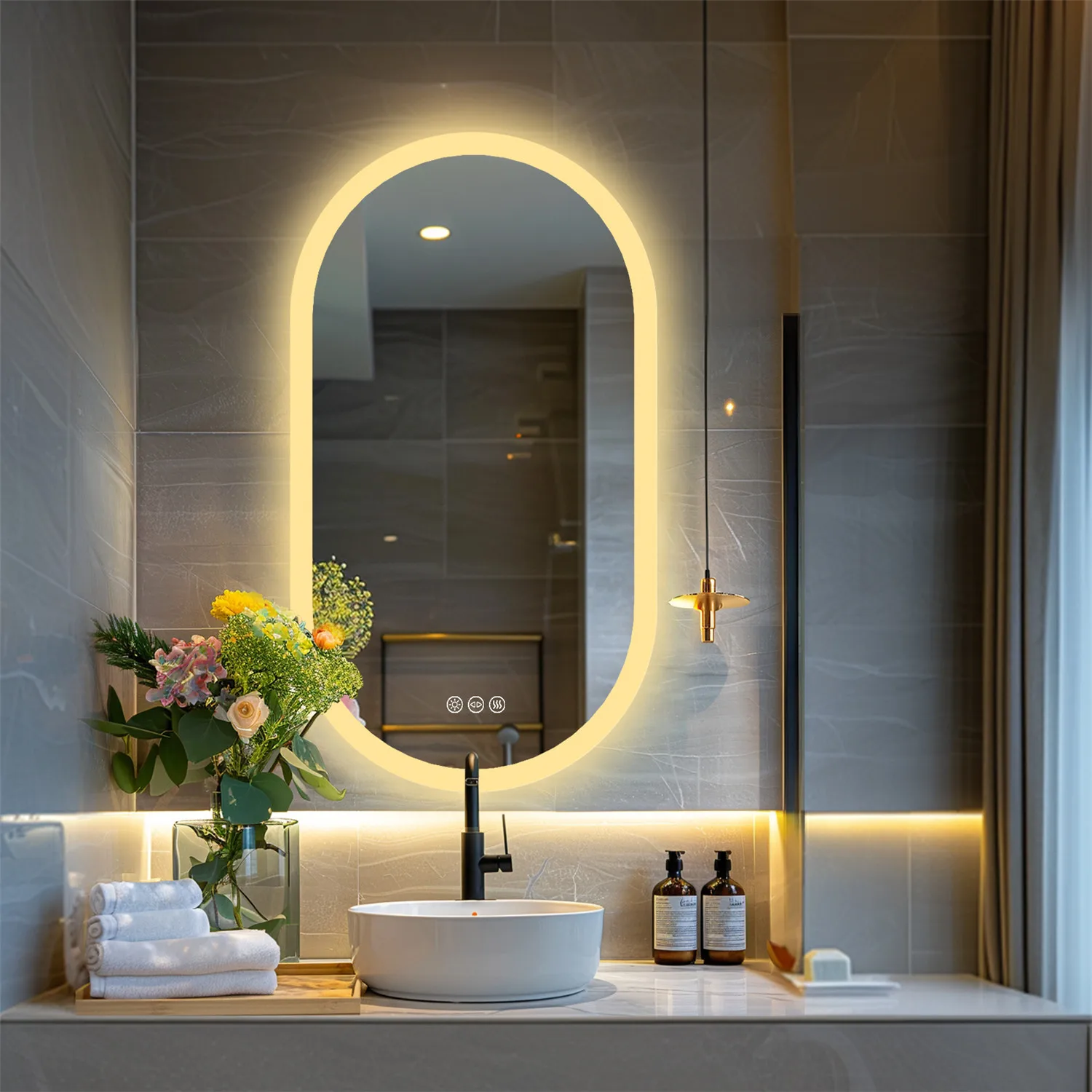Backlit Smart LED Bathroom Mirror: Oval Dimmable 3 Colors Anti-Fog Mirrors with Light Memory - IP65 CRI95 Large Wall Mounted 2