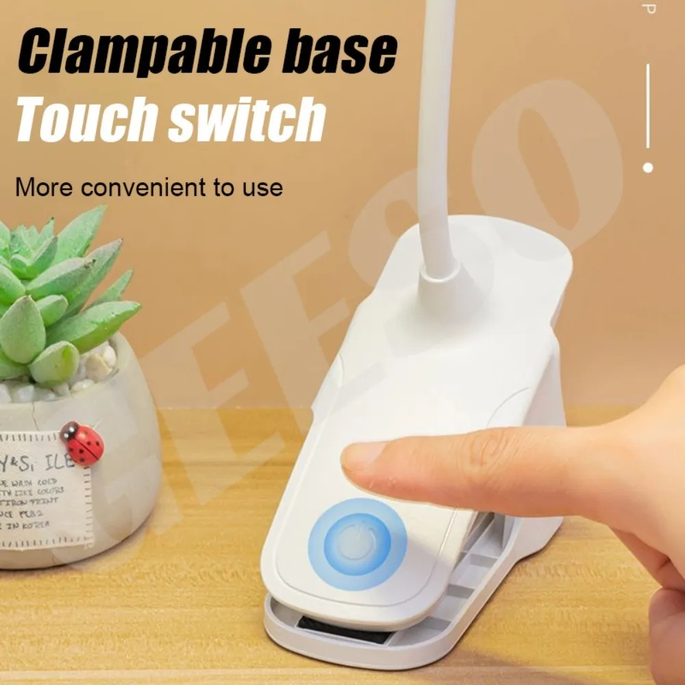 Clip Wireless Table Lamp Eye-Caring 3 Brightness Adjustable Touch Switch Rechargeable & USB Plug LED Reading Desk Lamp Table Lig 2