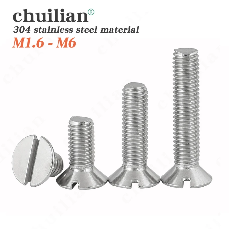 

10/50pc M1.6 M2 M2.5 M3 M4 M5 M6 304 A2-70 stainless steel GB68 Metric Threaded Slotted Flat Countersunk Head Machine Screw Bolt