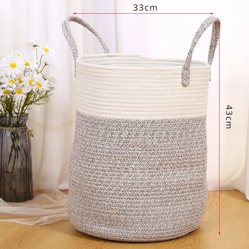 New Home Products Cotton Rope Woven Dirty Cloth Basket Living Room Bedroom Handmade Fabric Storage Basket Toy Storage Bag 6