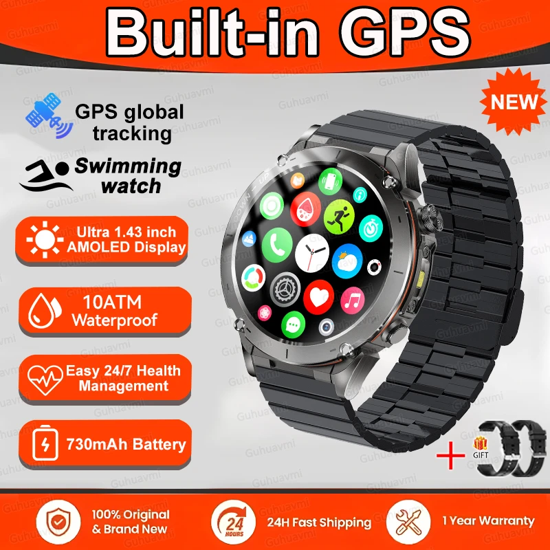 GPS Sports Smartwatch 10ATM Waterproof 1.43" AMOLED Health Monitor - Picture 33 of 43