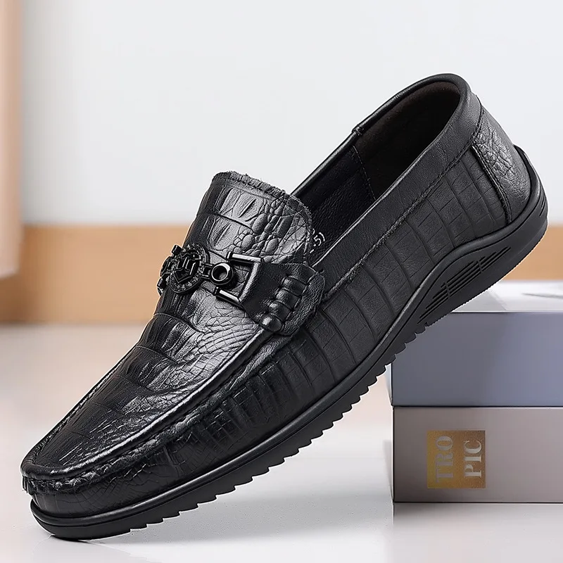 Men's Casual Business Shoes Cow Genuine Leather Mens Classic Buckle Loafers Moccasins Men Light Driving Party Wedding Flats