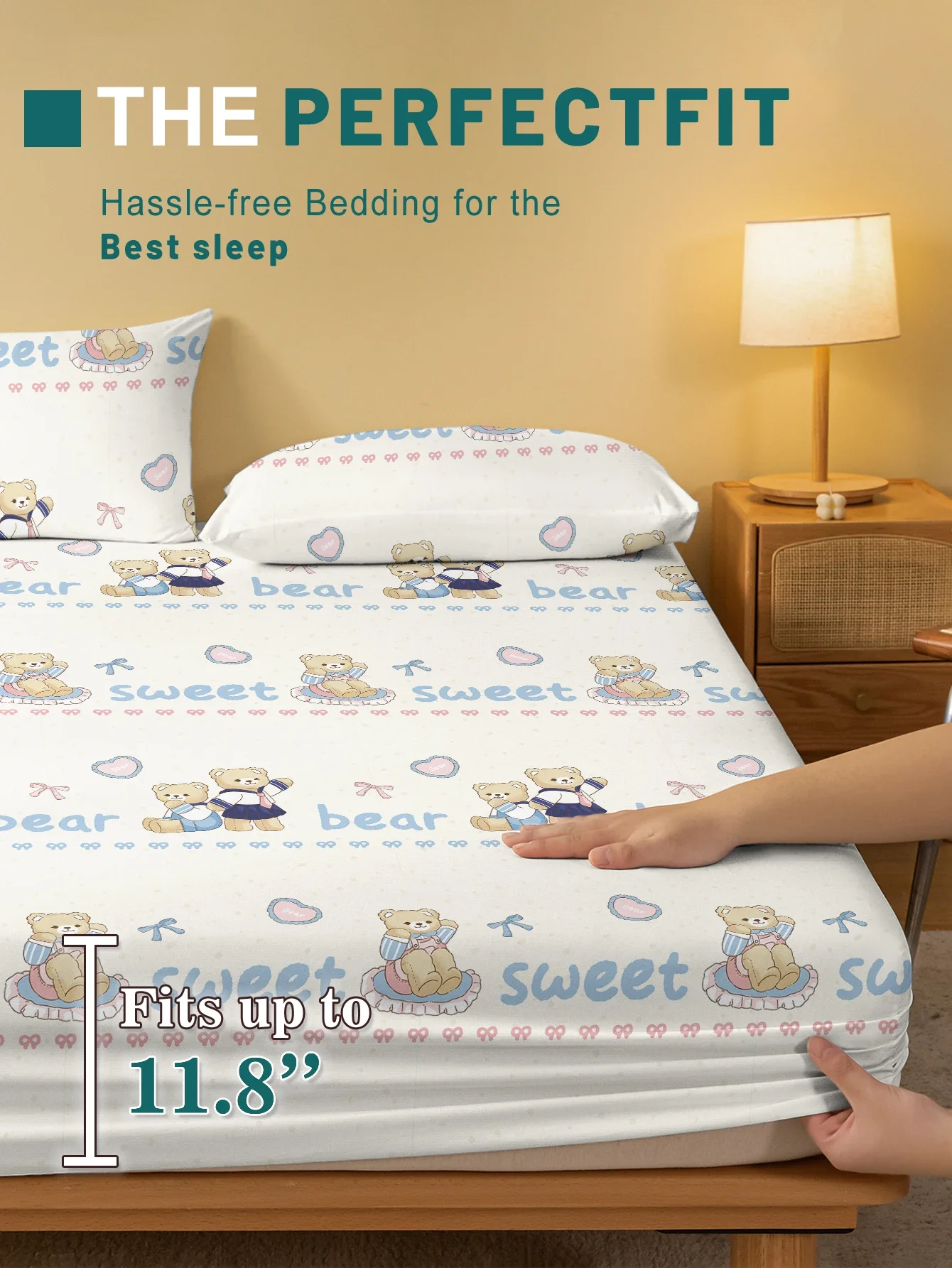 1 Cartoon Cute animal bear printed matte Fitted Sheet, bedroom printed bed cover, bedding (excluding pillowcases) 3
