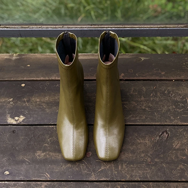 

Heihaian Short Boots 2023 Autumn/Winter New Korean Commuter Boots Retro High Heels Back Zipper Short Boots For Women