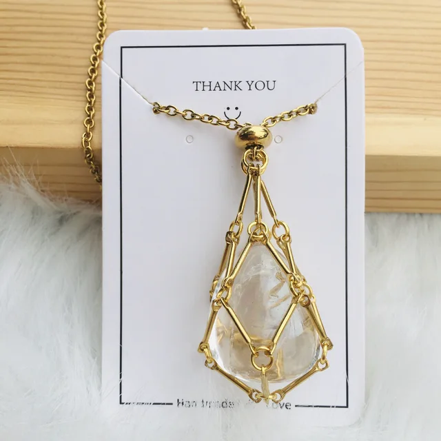 DAVINI Natural Crystal Mesh Metal Bamboo Necklace Woven Pendant Crystal  Stone Cage Holder Necklaces Jewelry For Women with card - AliExpress