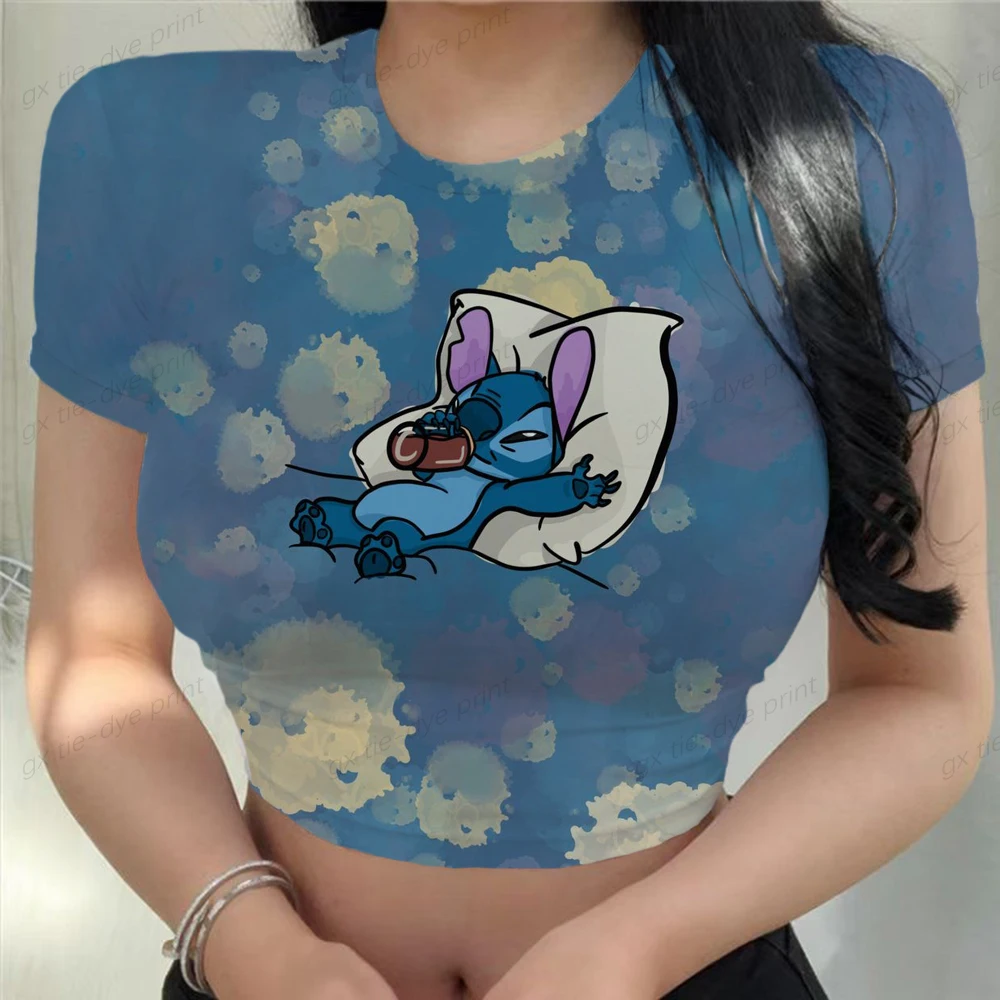 

Disney Stitch Print Crop Top Women Girls Y2k Top Fashion Baby Tee Summer Graphic T Shirts Y2k Aesthetic Sexy Party Femme Clothes