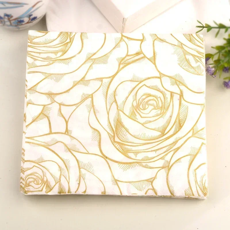 Gold Series Napkin Printed Placemat Paper Wine Glass Flower Arrangement 20 Pcs/pac paper napkins disposable paper placemats