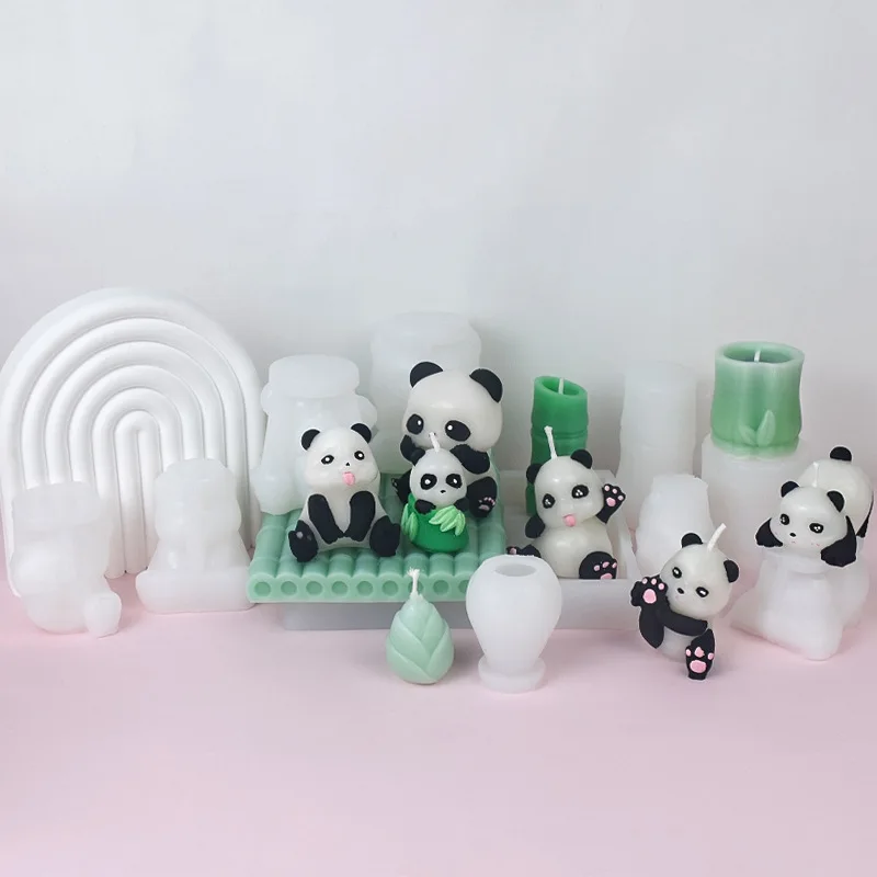 3D Shy Panda Silicone Candle Molds DIY Cute Bear Aromatherapy Plaster Soap Resin Crafts Cement Mold Home Decor Gift Making