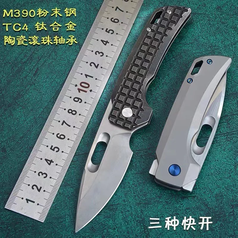 Coltello Pieghevole Lemifshe Real K110/M390 Coltello Da Campeggio Esterno In Lega Di Titanio Con Manico In Lega Di Titanio