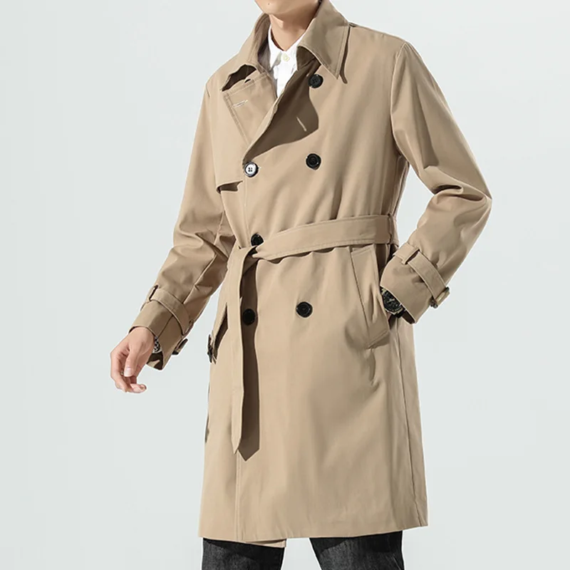 England style double-breasted jacket trench men Business casual loose long section Windbreaker for men coat jacket M-4XL