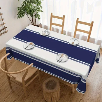 Tovaglia rettangolare a righe blu navy e bianche Decorazioni da tavola Tovaglia da pranzo riutilizzabile per cucina in fattoria Decorazioni per feste 1