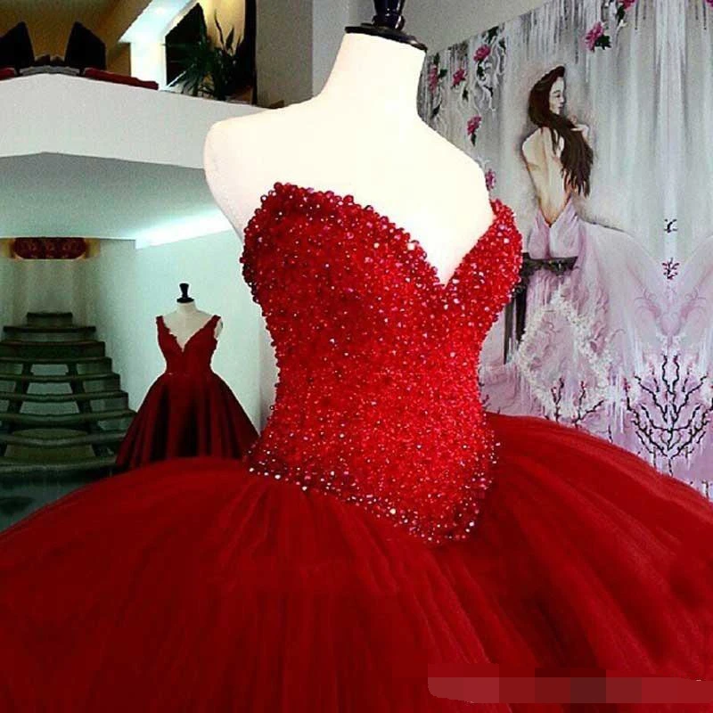 

2019 Gorgeous Quinceanera dresses Ball Gown Sweetheart Luxury Beading Crystal Tulle Vestidos Burgundy Princess Sweet 16 party