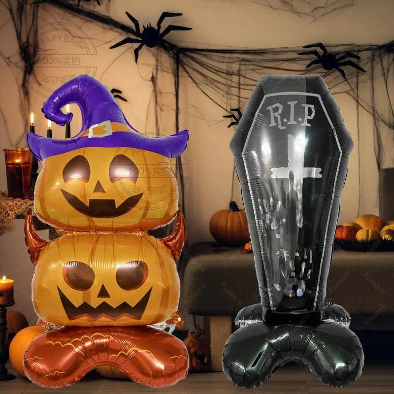 Giant Halloween Castle Balloon Decor with Ghost, Pumpkin, and Skull Design