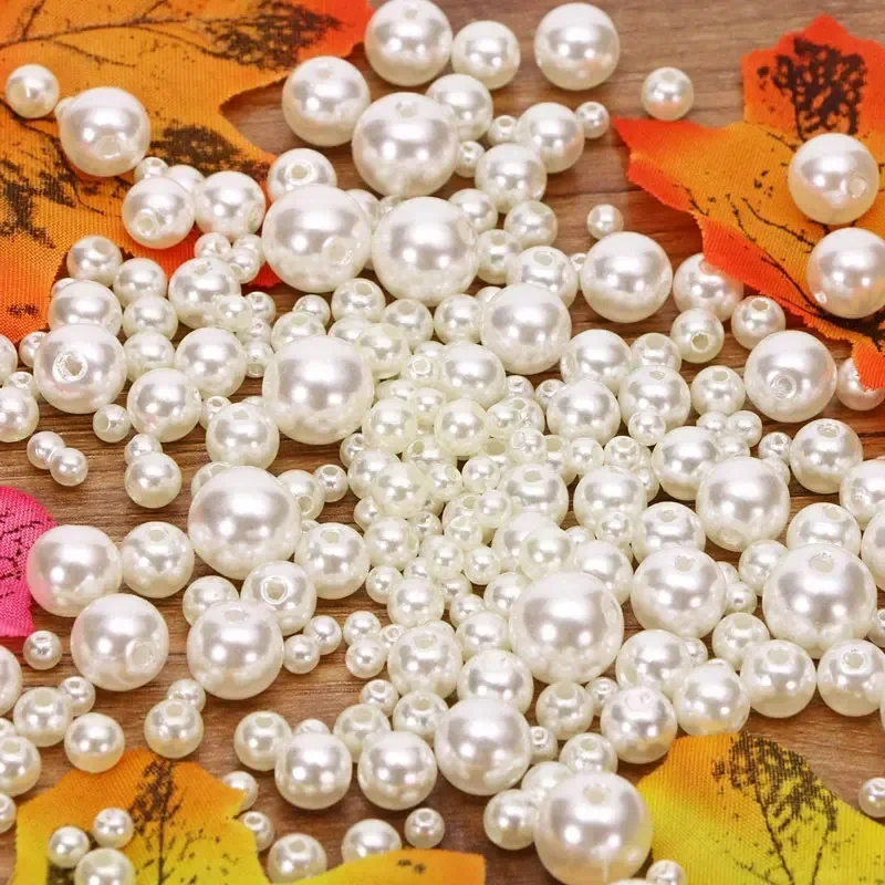 DIY 공예용 구멍이 있는 둥근 진주 비즈, 느슨한 스페이서 비즈, 목걸이 팔찌, 쥬얼리 제작, 3mm, 4mm, 6mm, 8mm, 10mm, 12mm, 16mm, 10-1000 개