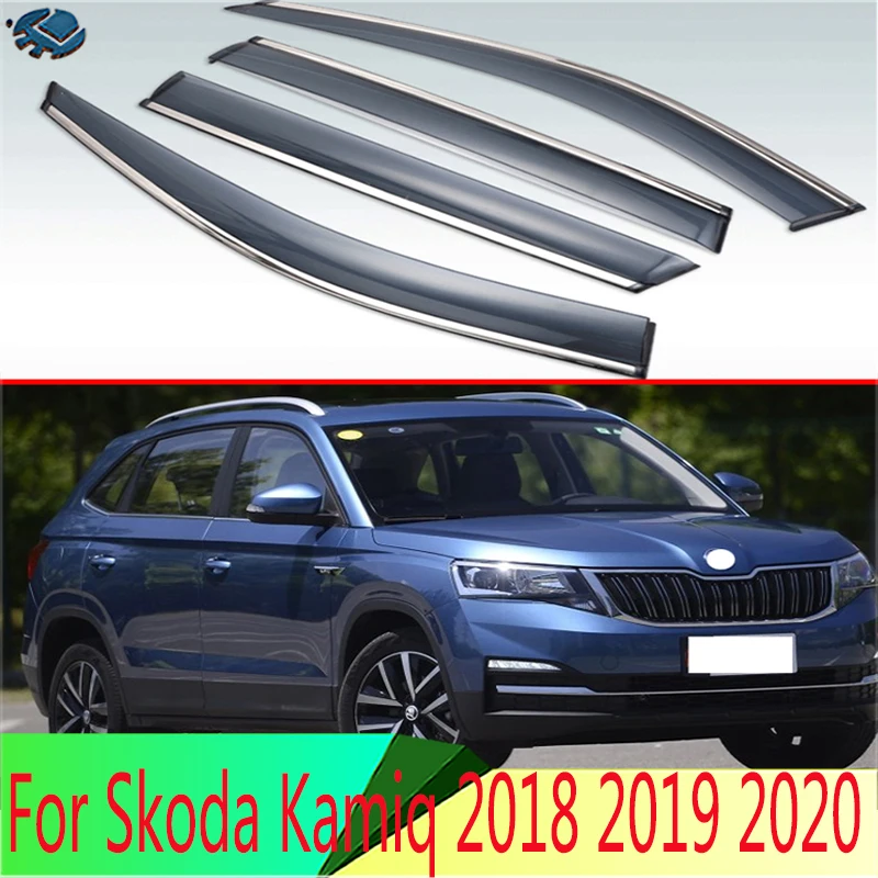 For Skoda Kamiq 2018 2019 2020 Plastic Exterior Visor Vent Shades Window Sun Rain Guard Deflector 4Pcs