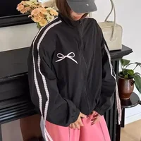 Black Sweatshirt Cardigan Sporty Loose Feel Sweet Girl Style Women's Jacket Casual College Leisure Outerwear AE Stock