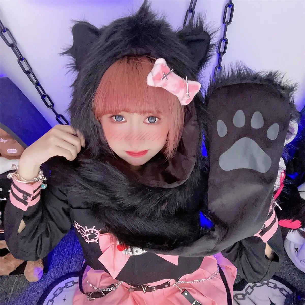 Harajuku Y2K Hot Girls Subculture Rainbow Faux Fur Hooded