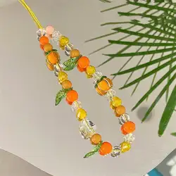 Handmade Beaded Phone Case Lanyard and Anti - Lost Wristband Set - One - size (Orange)