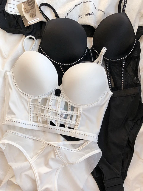 Rhinestone Chest Gathering Bra Set