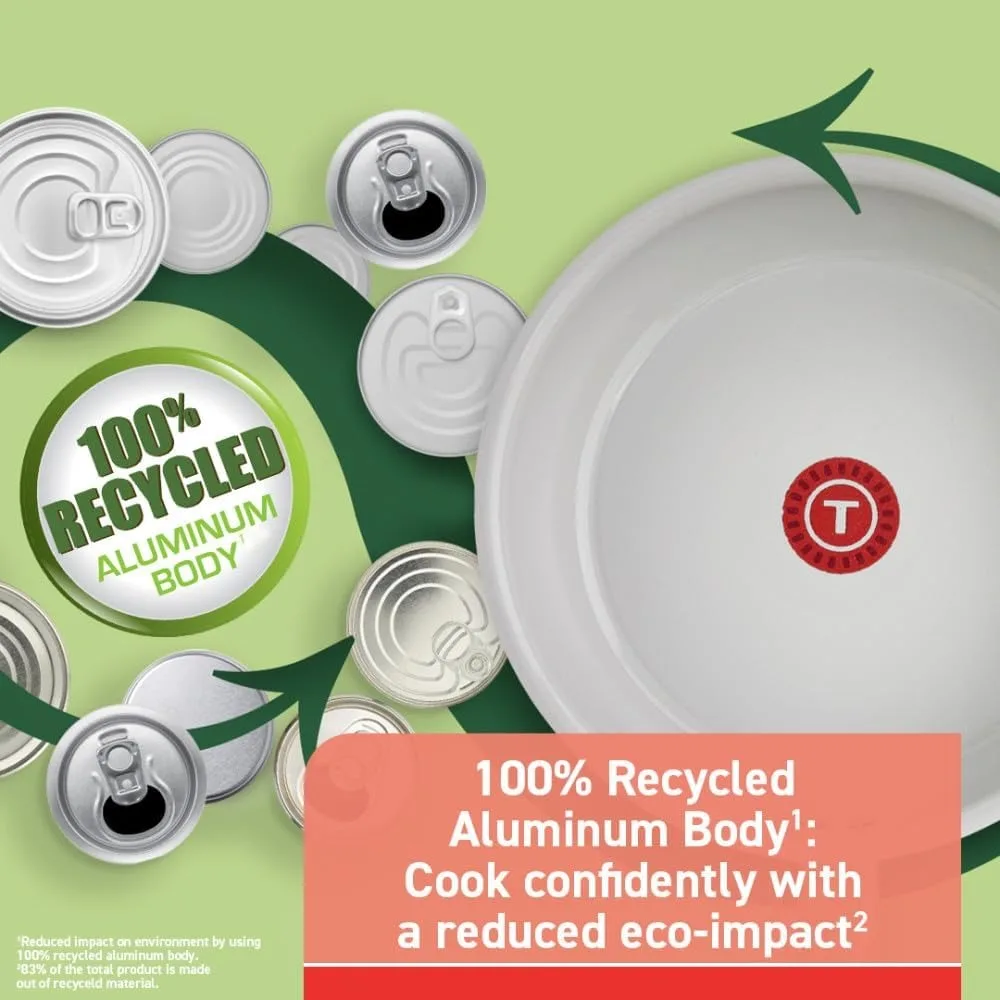 T-fal Fresh Gourmet Recycled Ceramic Non Stick Cookware Set 12 Piece, Oven Broiler Safe 500F, Lid Safe 350F, Kitchen Cooking Set