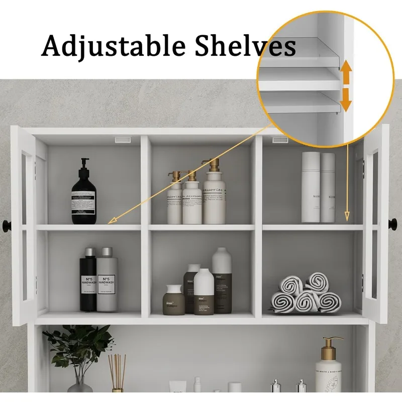 Tall Tilt-Out Double Doors Laundry Cabinet Hamper, Large Pull Out Laundry Room Storage Cabinets, Bathroom Cabinet 6