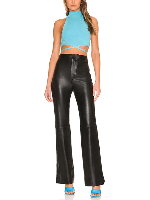 Vintage Stretch Faux Leather Pants Slacks - Upgrade your wardrobe with fashionable and versatile pants.