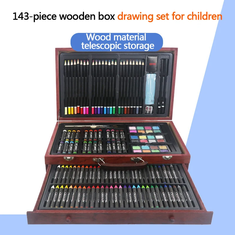 Paintbrush set Children's art Painting Crayon oil paintbrush set Wooden double color pencil portable gift box Bright colors