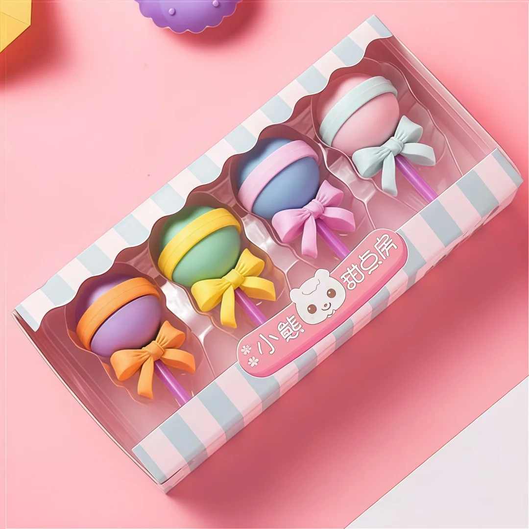 4개의 상자로 구성된 1세트 귀여운 달콤한 도넛 아이스크림 콘 롤리팝 지우개 다양한 모양의 어린이를 위한 교육용 문구류