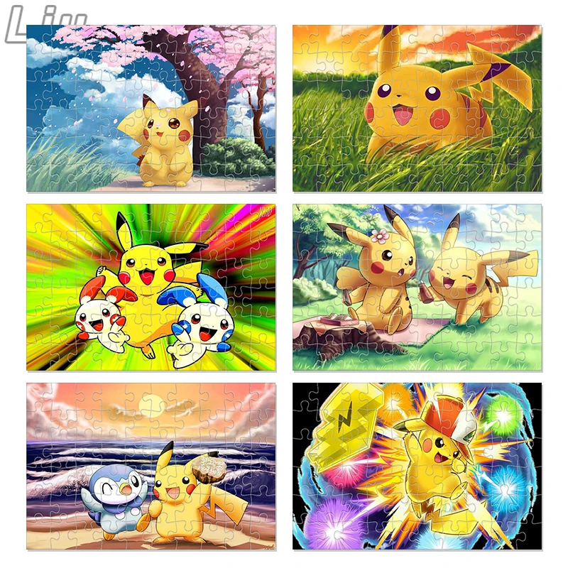 

300 Pieces Pikachu Pokemon Wood Puzzles Anime Cartoon Figures Jigsaw Kids Early Educational Learning Toys for Children