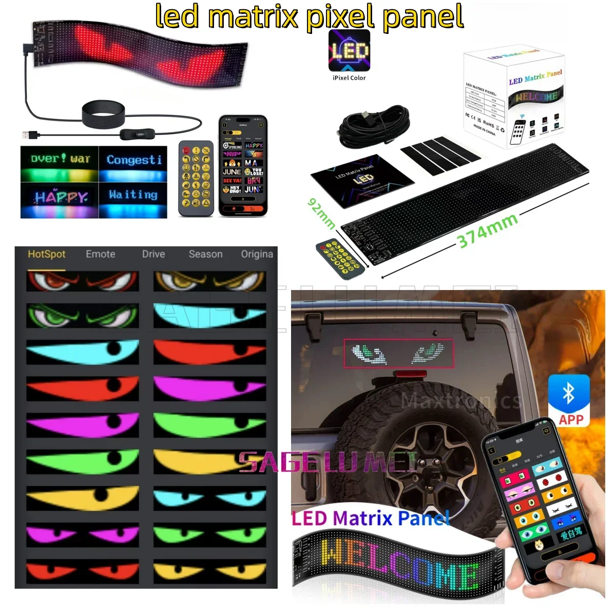LED Display Light LED Panel 5V USB LED Car Truck Display Screen Remote BT App Control Multilingual Scrolling