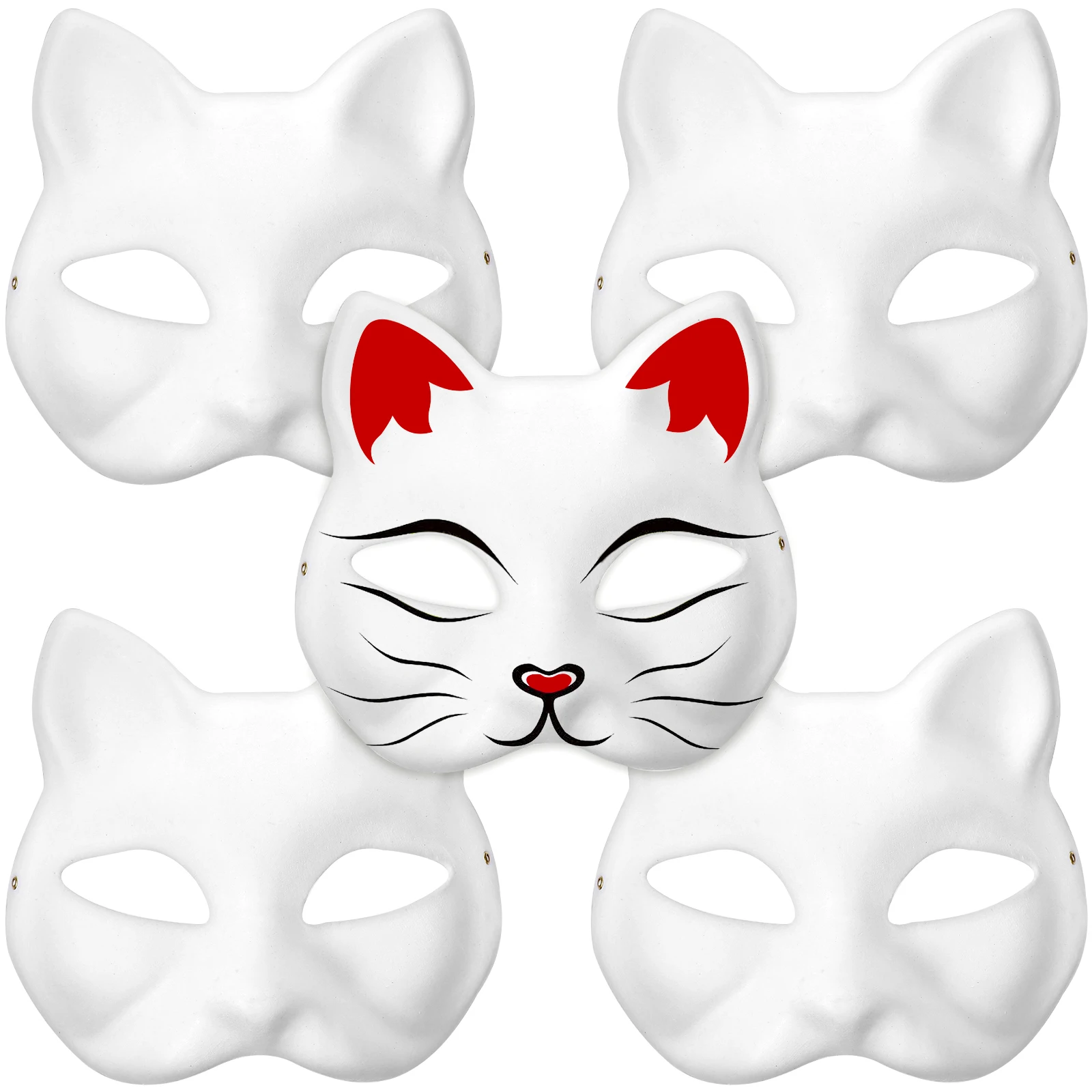 

5 Pcs DIY White Paper Mask Japanese Style Cat Mask Masks White Paper Blank Hand Painted Masks Halloween Masquerade Costume