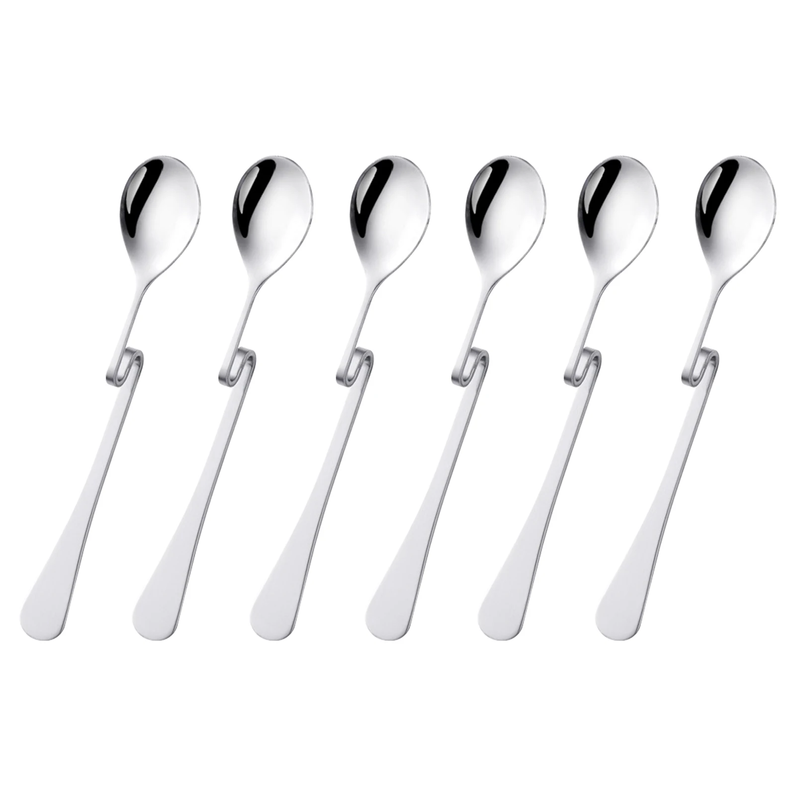 

6pcs Stainless Steel Milk Easy Clean Mixing Cafe Tea Dishwasher Safe Hanging Office With Curved Handle Home Kitchen Coffee Spoon