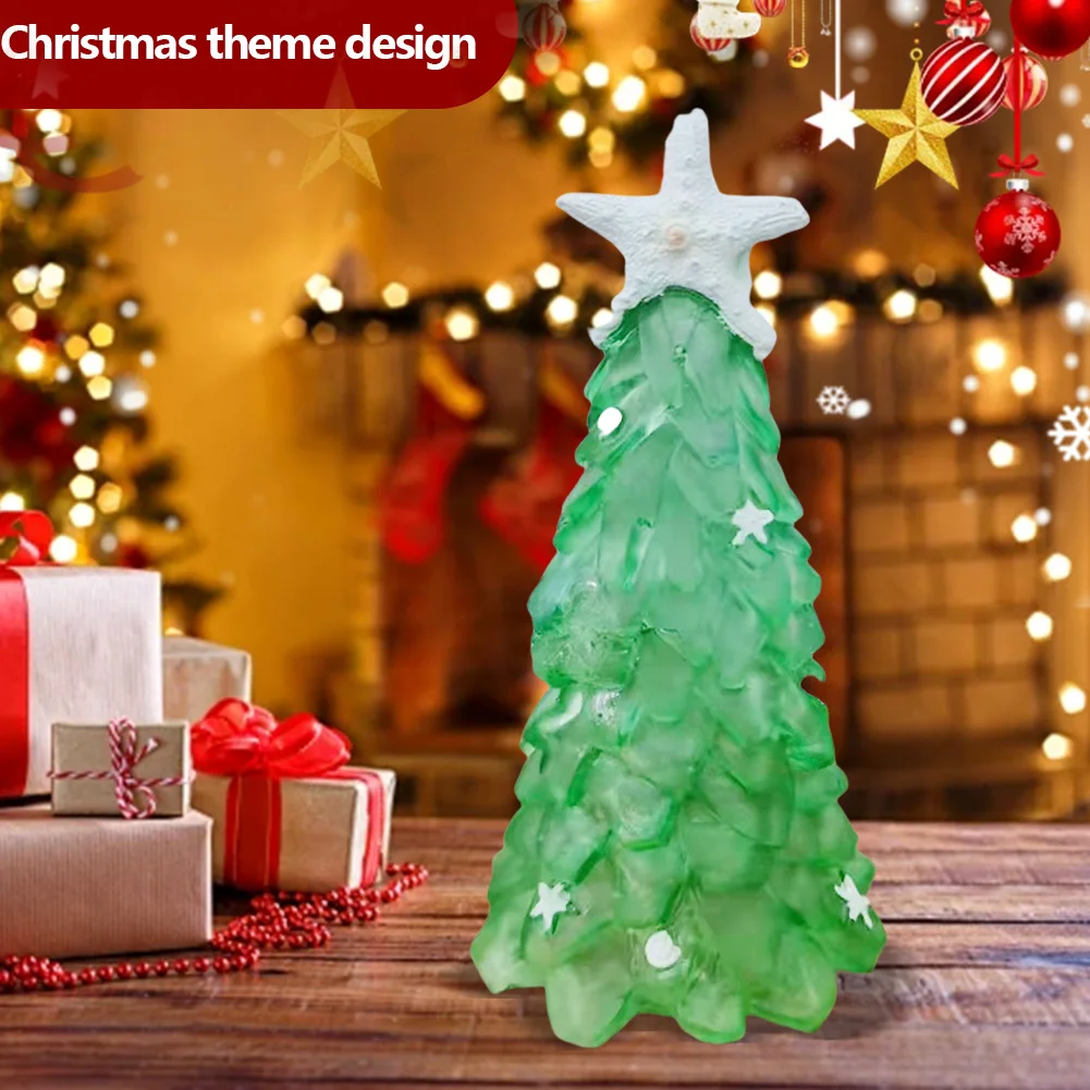 Sea Glass Christmas Tree with Starfish Ocean Beach Christmas Tree Resin Mini Christmas Tree Ornaments for Birthday Party Gift
