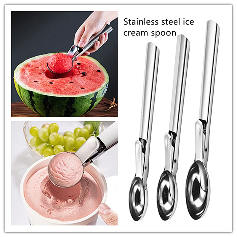 Multifunctional Ice Cream Scoops Stainless Steel Dual-Purpose Scoop Fruit Watermelon Spoon Ball Scoop Household Ice Cream Tools