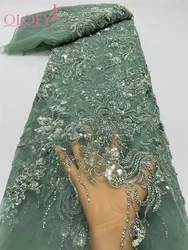 New Fashion French Embroidery Handmade Beaded Lace Fabric With Sequins African Nigerian Fabric For Wedding Dress