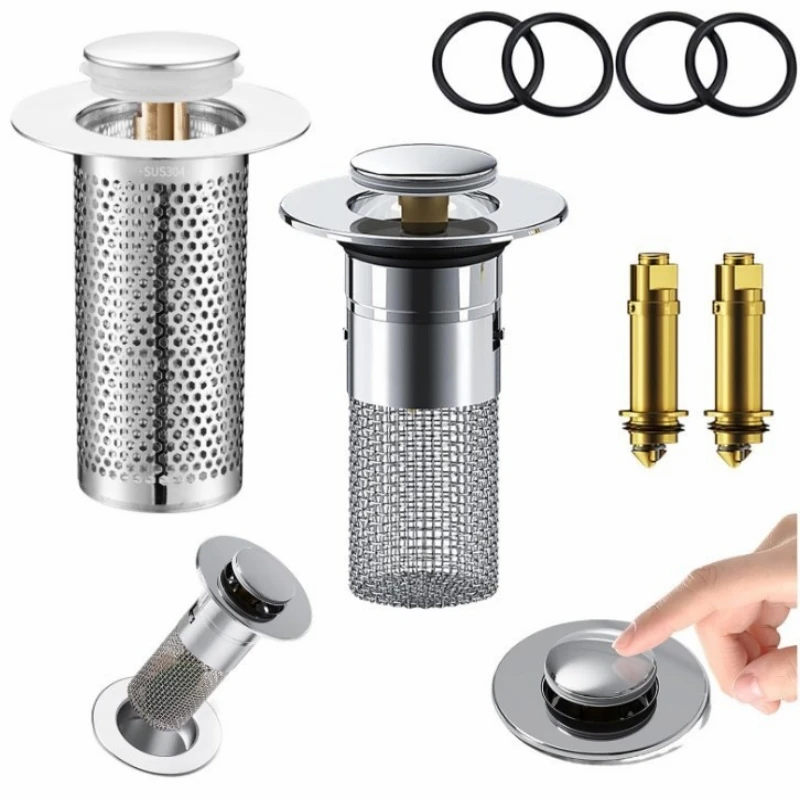 Floor Drain Filter Stainless Steel Floor Drain Filter Washbasin Plug Anti Odor Pop-Up Bounce Core Basin Stopper Hair Catcher Shower Sink Strainer