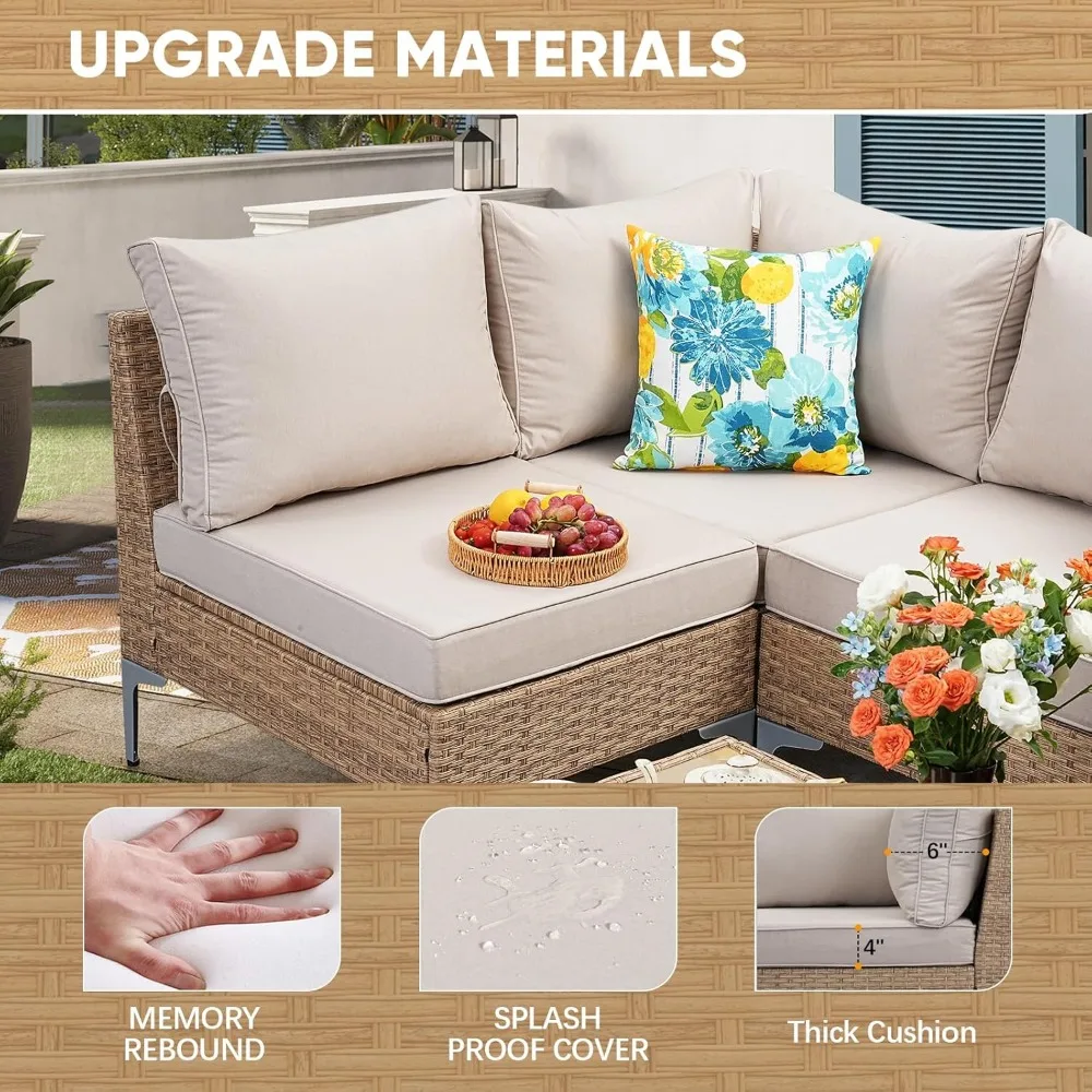 w/Coffee Table,All-Weather Outdoor Sofa with Thick and Anti-Slip Cushions for Deck, Garden Sofas 5